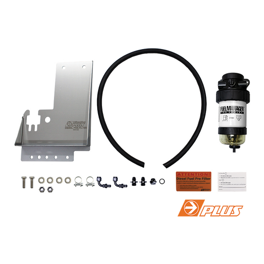 Fuel Manager FM612DPK pre-filter installed on Hilux N70 engine, showing mounting location and filter body.