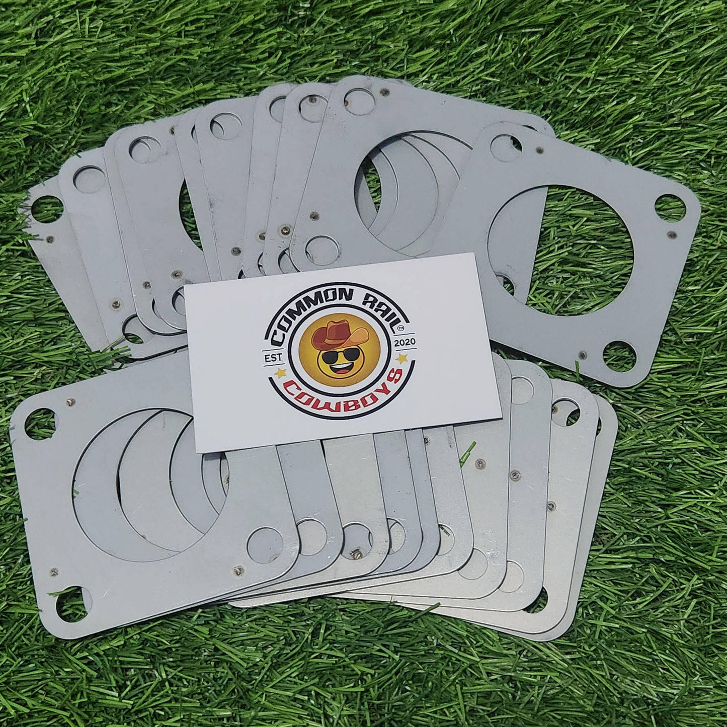 PPRC F55V Turbo Gasket showing a metallic gasket with precise cutouts for engine sealing.