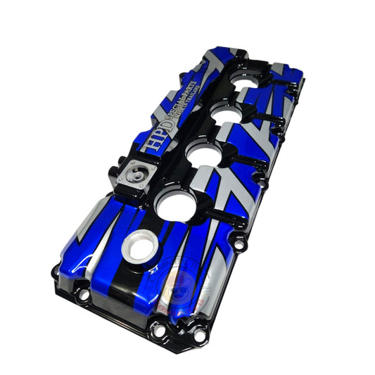 HPD Euro 4 4JJ1 4JJ3 aluminium rocker cover for engine, showcasing sleek metal finish and precise fit for vehicle compatibility.