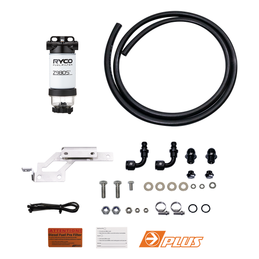 Ryco pre-filter kit for D-Max and BT-50 2020 models by Direction Plus, featuring filter components in a compact kit.