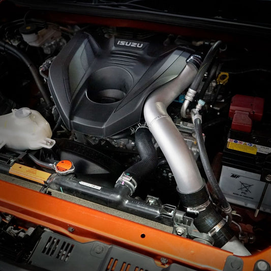High Performance Diesel intercooler kit installed under the bonnet of a 2020+ Isuzu D-MAX or Mazda BT-50 turbo diesel.