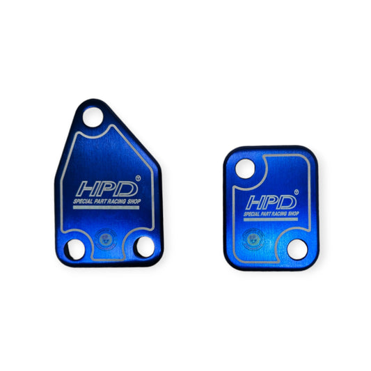 HPD DPF 4JJ1 EGR delete plates for Isuzu D-Max and Mu-X 2016-2020, black metal EGR plates installed on engine.