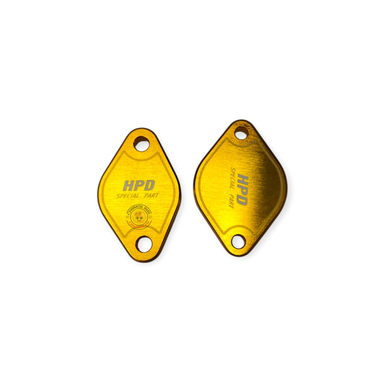 HPD Special Parts DURAMAX 2.8L EGR delete plates for RG Colorado engine, shown installed on engine components.