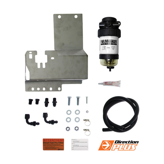 Direction Plus Fortuner and N80 Hilux fuel manager pre filter kit, including filters and components, for improved fuel system performance.