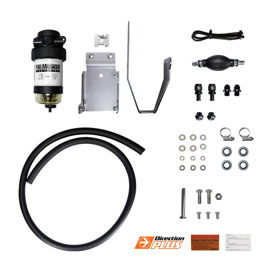 Fuel Manager FM635DPK pre-filter for LC300 Series, showing the filter assembly and mounting bracket.