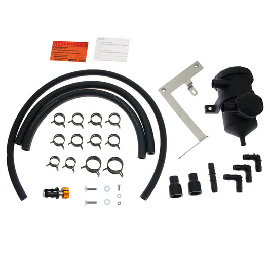 ProVent catch can kit for Prado 150 1KD, showing the catch can mounted in engine bay with inlet and outlet hoses.