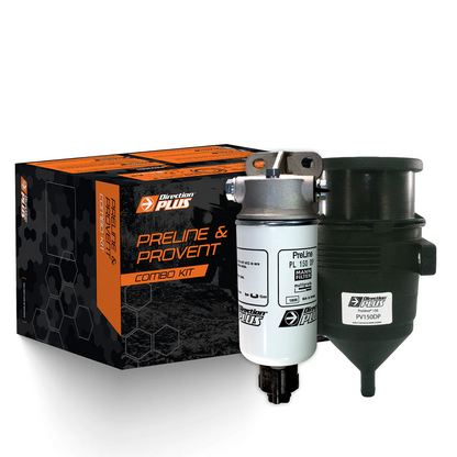 Direction Plus 4JJ3 Pre-Filter and Catch Can with in-cab water alarm for 2020 vehicles, part of PreLine Dual or Combo Filter Kits.
