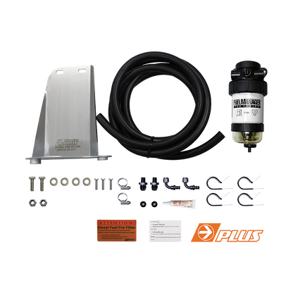 Fuel Manager Land Cruiser 200 Series pre-filter kit by Direction Plus, showing filter components and assembly parts.
