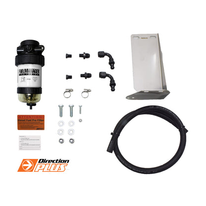 Mitsubishi Triton or Pajero Sport fuel pre-filter and catch can kit by Direction Plus, showing components of the FM629DPK dual kit.