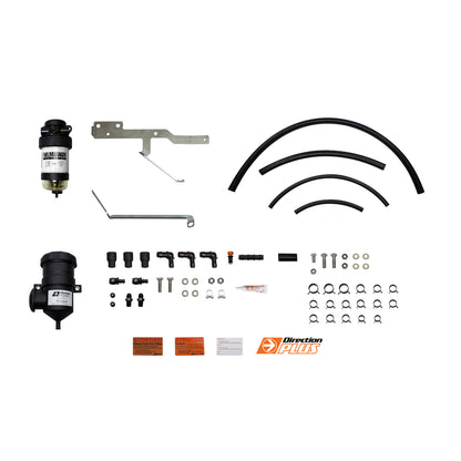 Fuel Manager pre-filter and Provent Ultimate catch can dual kit by Direction Plus, shown with filters and catch can components.