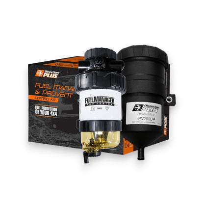 Ranger Everest BT-50 fuel manager post-filter and ProVent dual kit by Direction Plus, showing the compact filter components.