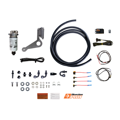 Ford Ranger Next Gen pre-filter kit with in-cab alarm from Direction Plus, showing the pre-line filter components and alarm system.