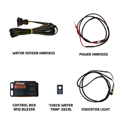 Direction Plus NP300 pre-filter and catch can kit with in-cab alarm, featuring dual-stage filtration for diesel engine protection.