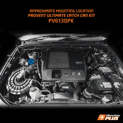 Direction Plus Hilux N70 ProVent catch can kit mounted in engine bay for 2010-2015 N70 models.