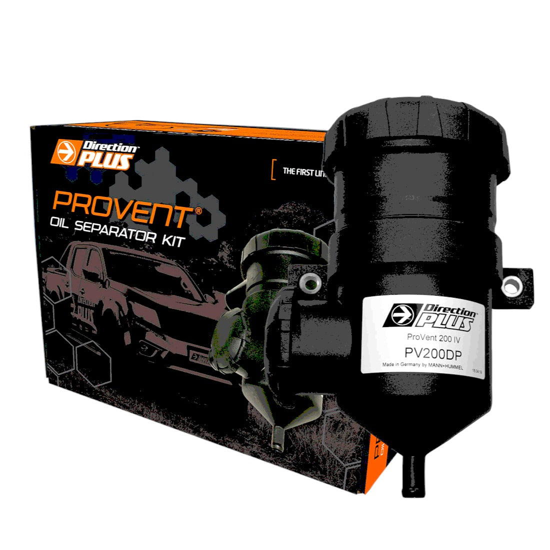 Direction Plus GU Patrol Provent Catch Can Kit for 2006-2018, showing the catch can and installation components.
