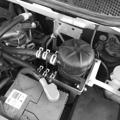 Direction Plus ProVent PV644DPK catch can kit installed on Isuzu D-Max MU-X 4JJ1, in-car view.