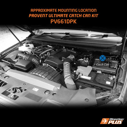 Direction Plus ProVent PV661DPK catch can close-up for Ranger Everest BT-50 P4AT and P5AT.