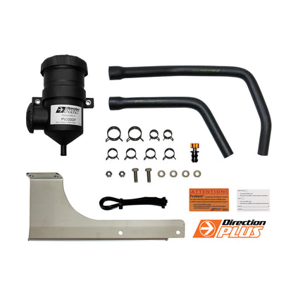 ProVent PV662DPK catch can for Hilux N80 1GD-FTV, showing aluminium can with inlet and outlet ports.