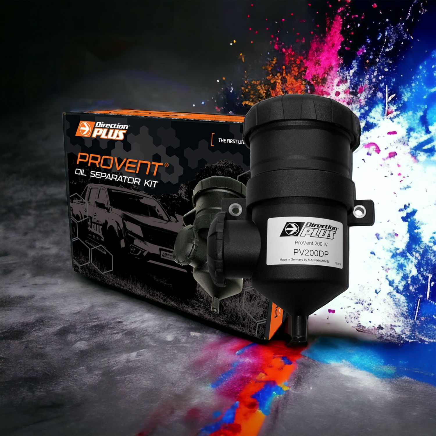 Direction Plus ProVent Catch Can Kit for Nissan Navara D22 YD25 diesel, showing catch can components.