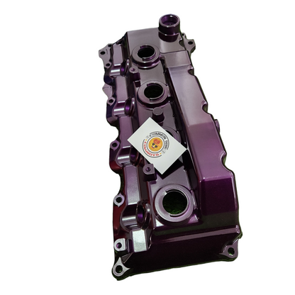 Colourful aluminium rocker cover for diesel engine from Common Rail Cowboys, featuring a sleek, high-quality design.