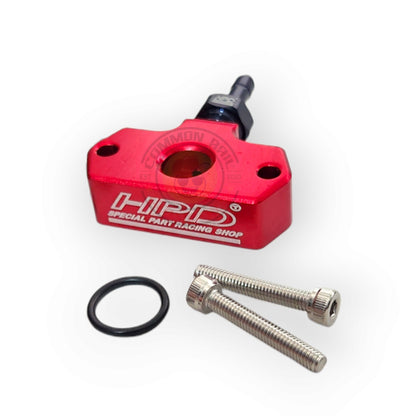 HPD 4JJ1 Boost Gauge Adapter for boost gauge installations, showing the watermarked metal adapter with fitting details.