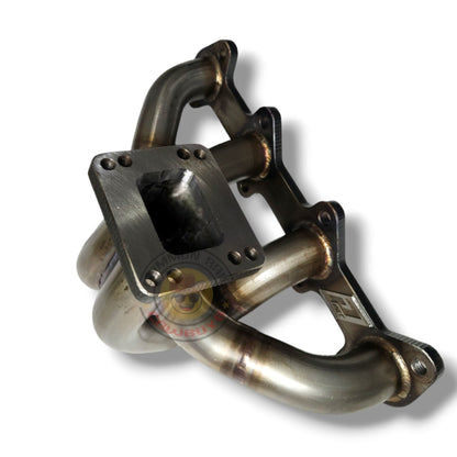 Stainless steel 1KD T3 T4 exhaust manifold by PPRC, showing the polished, durable metal with bolt holes and flange for engine installation.