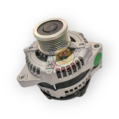 Jaylec 100A Hilux alternator showing metallic housing and electrical connections for vehicle charging system.