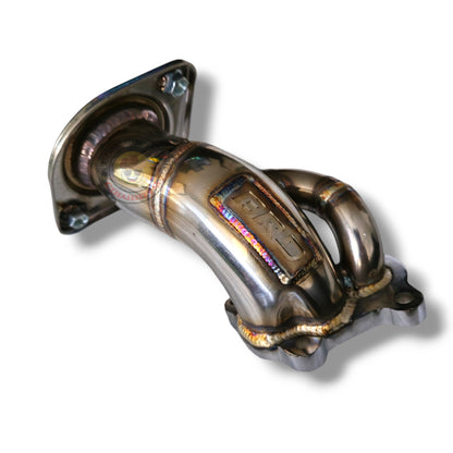 BRD Hilux N70 Mini Dump Pipe for F44/F55 Turbo, 2.5-inch FDM Dump Pipe installed on vehicle, showcasing metal construction and fittings