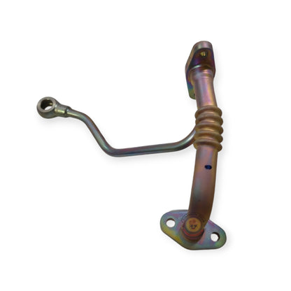 Toyota 1KD Turbo oil feed and drain pipes, genuine parts, close-up of the metal pipes with fittings and watermarked background