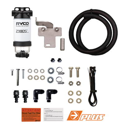 Ryco Pre-Filter Kit for Land Cruiser 70 Series by Direction Plus, showing filter components in the RC625DPK kit.