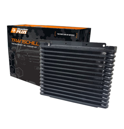 Direction Plus 200 Series LandCruiser transmission cooler kit with compact design and durable fittings, designed for efficient cooling.