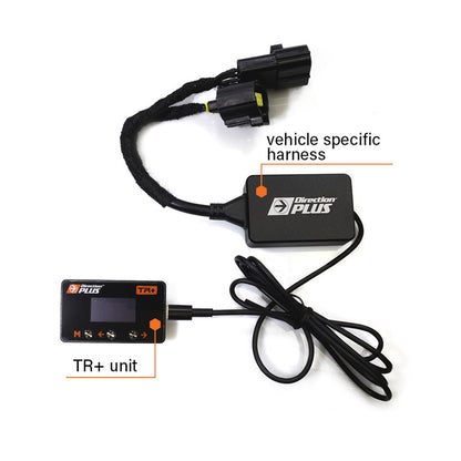 TR+ 4N15 Triton and Pajero throttle controller kit by Direction Plus showing the electronic device and wiring for vehicle throttle control.