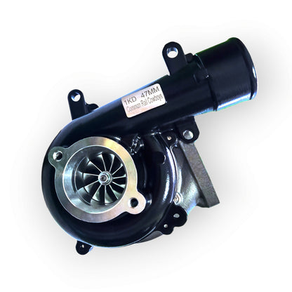 Common Rail Cowboys 1KD 47mm VNT Stage 2 Turbo upgrade for 1KD engines, featuring a compact turbocharger with adjustable vanes.