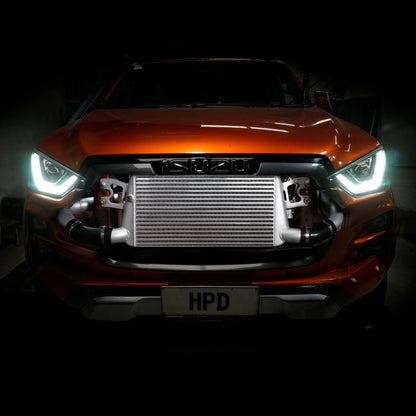 High Performance Diesel intercooler upgrade for Isuzu D-MAX and Mazda BT-50 3.0L 4JJ3 turbo models, see-through design.