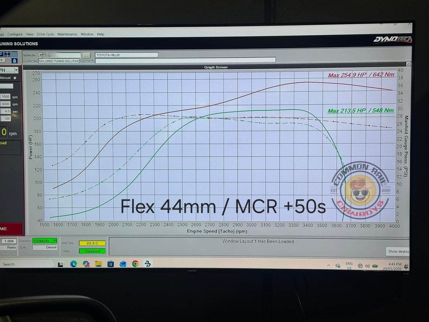 Flex 1KD 44mm VNT dyno sheet