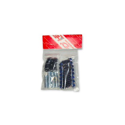 HPD Special Parts Euro 4/4JJ3 rocker cover bolt set in titanium burnt blue, showing the bolt arrangement and finish.