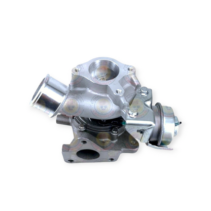 Common Rail Cowboys 4N15 44mm Turbo for Triton 2.4L diesel engine, showing the turbocharger with metallic components and inlet/outlet ports.