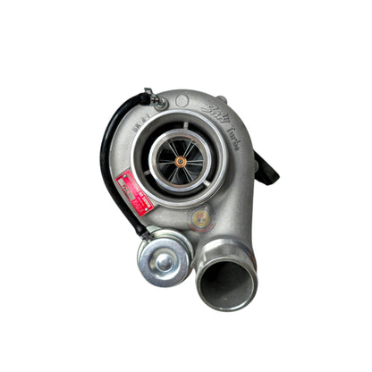 SAK Turbo 44mm 4JJ3 turbocharger showing the polished compressor housing and turbine wheel for automotive performance.