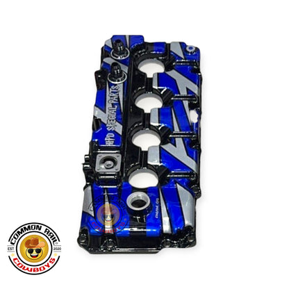 Aluminum rocker cover for Euro 4 4JJ1/4JJ3 engines by HPD Special Parts, showing a sleek, metallic finish and detailed design.