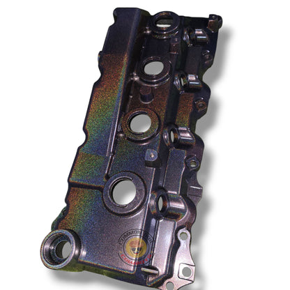 Colorful 1KD aluminium rocker cover for diesel engines by Common Rail Cowboys, showcasing a vibrant, polished metal finish.