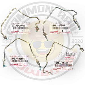 Toyota 1KD injector line kit with genuine parts, featuring multiple metal fuel injector lines for diesel engine maintenance.