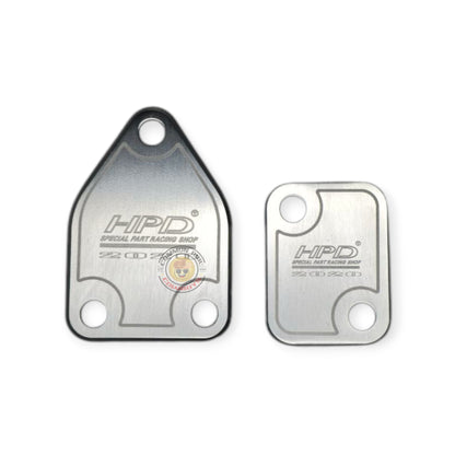 HPD Special Parts 4JJ3 EGR delete plates showing metal plates designed for emission system removal.