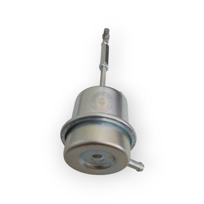25 PSI wastegate actuator for F44 and F55 turbochargers by Common Rail Cowboys, shown mounted on turbo components.