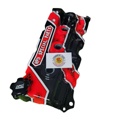 HPD Special Parts 1KD Alloy Rocker Cover showing polished metal finish and detailed design for Toyota diesel engines.
