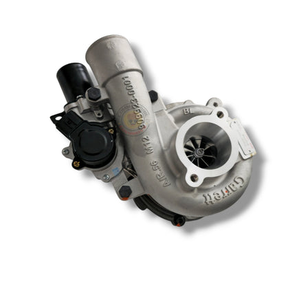 Garrett 1KD turbocharger drop-in replacement for Hilux and Prado 120, showing the turbo unit with inlet and outlet ports.