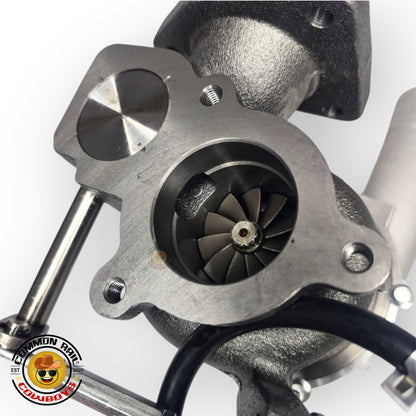 Flex R77 Pro 46mm Turbo for 1KD engine, showcasing the turbocharger with polished metal compressor and turbine housing.