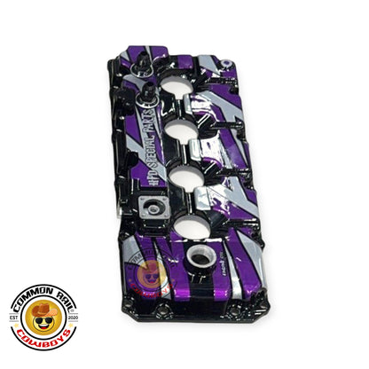 HPD Euro 4 4JJ1 4JJ3 aluminium rocker cover for engine, showcasing the sleek metallic finish and detailed design.