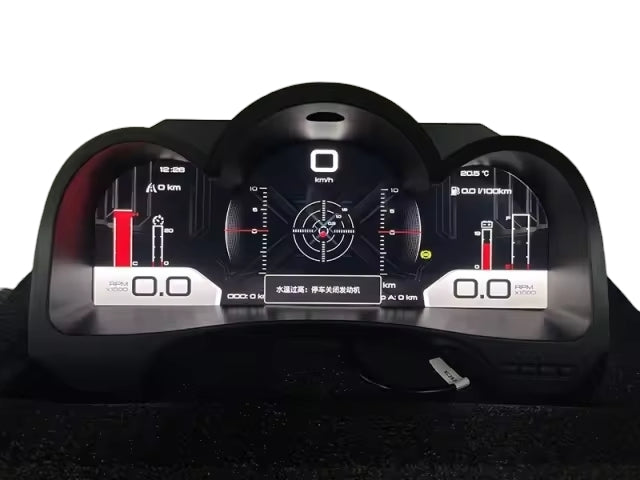 Digital dash display for Hilux N70 by Common Rail Cowboys showing speedometer, fuel gauge, and digital readouts.