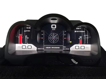 Digital dash display for Hilux N70 by Common Rail Cowboys showing speedometer, fuel gauge, and digital readouts.