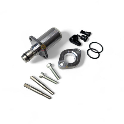 Toyota 1KD SCV suction control valve with adapter plate, showing the valve and connecting components for diesel engine performance.